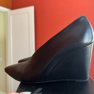 Hermes Black Leather high Wedge Shoes 3.5 inch hill.